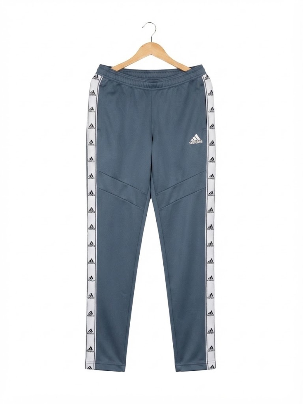 Adidas Men's Small Blue Repeat Logo Tape Track Pants Joggers Zip Pockets